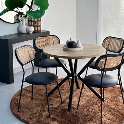 Pivot Natural Top and Black Legs Dining Table Set