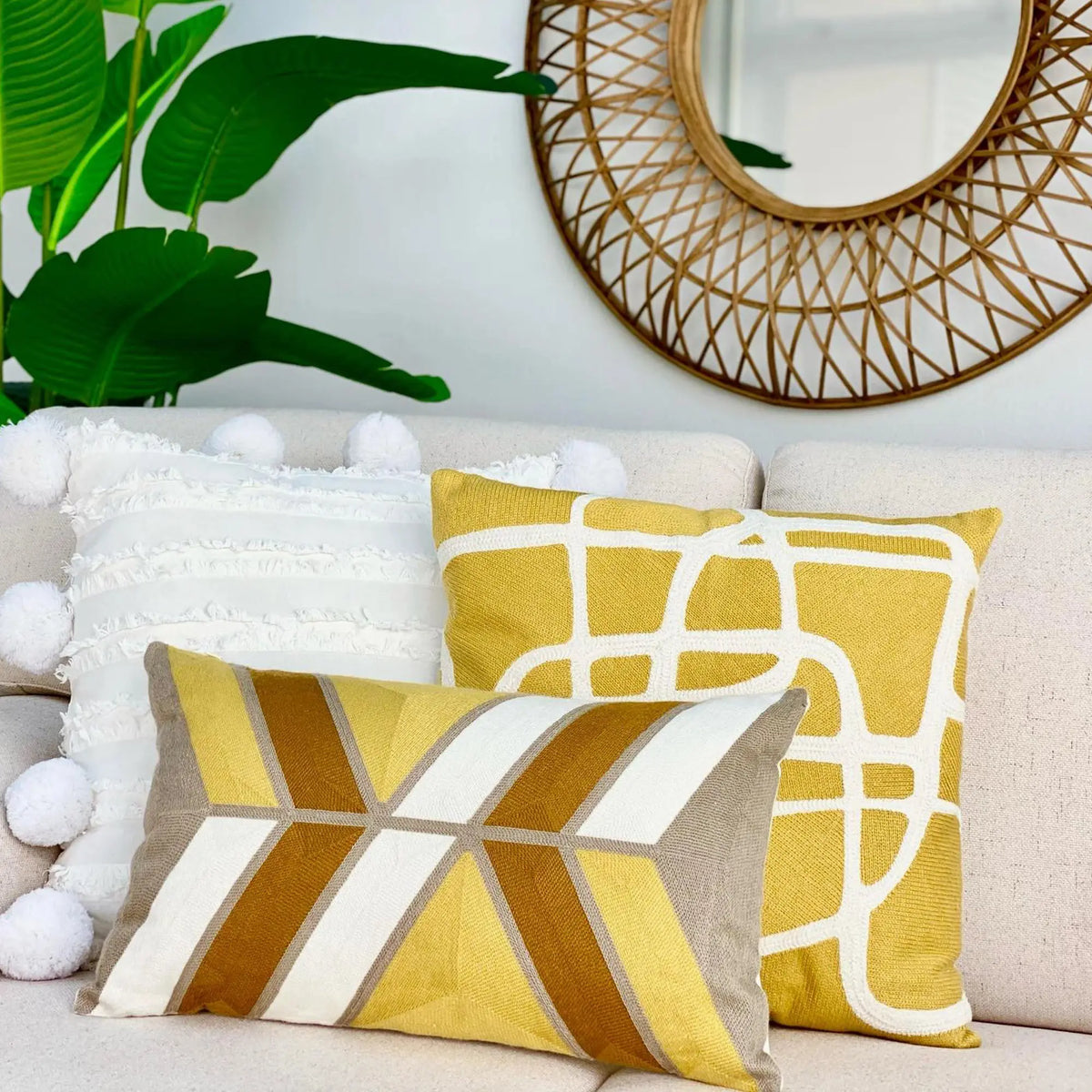 Embroidered Retro Mustard Pillow
