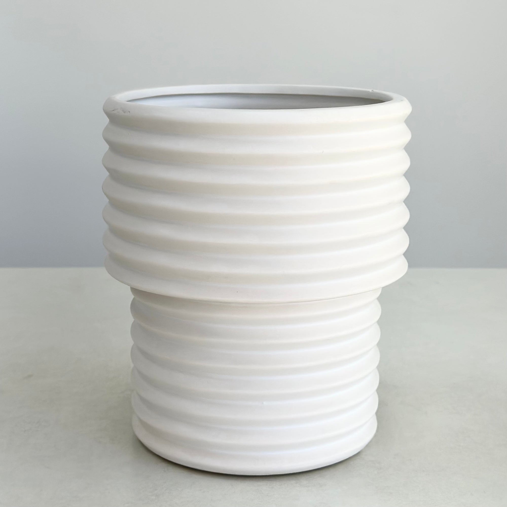 Ceramic Round Ribbed White Vase Decora Home Ceramic Round Ribbed White Vase Decora Home