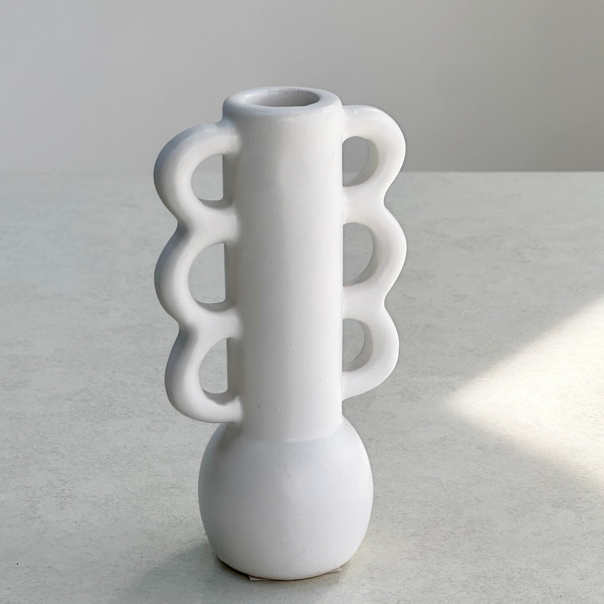 Ceramic White Vase Triple Rings Handles