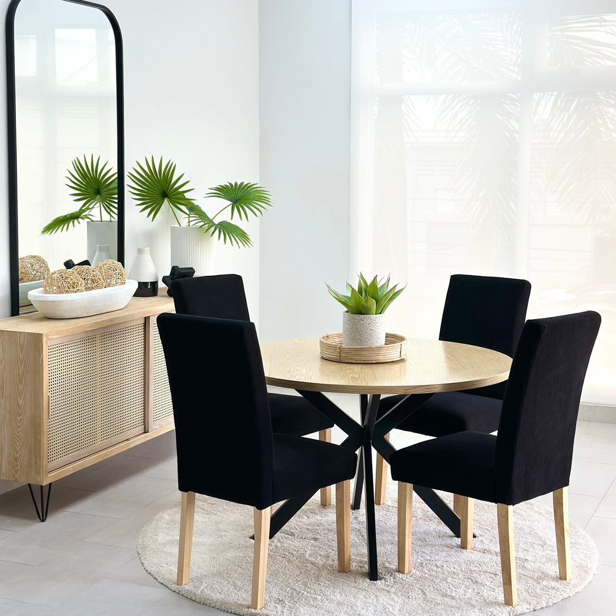 Radius Round Natural Top Dining Table Black Legs