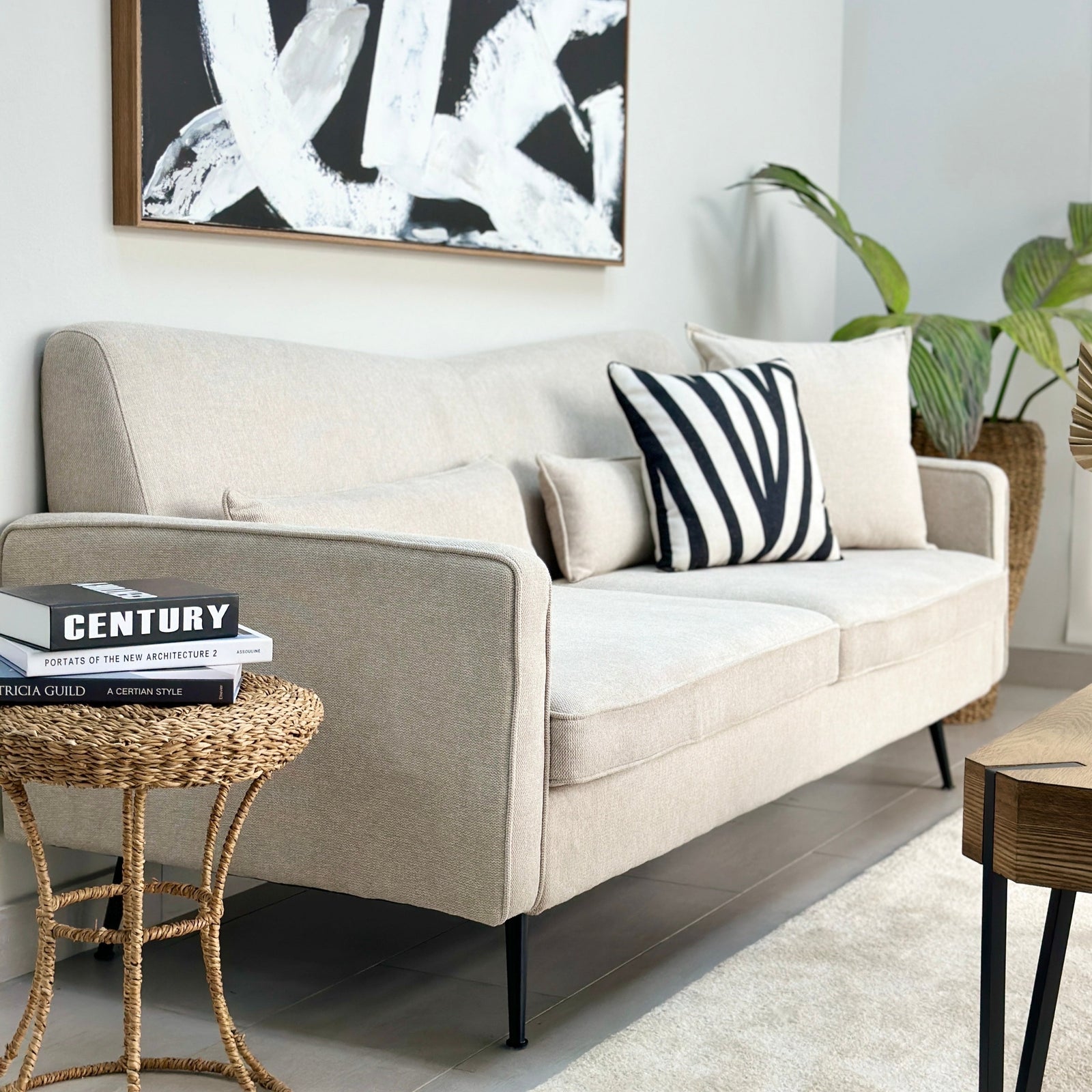 V Shape Ivory Fabric Sofa