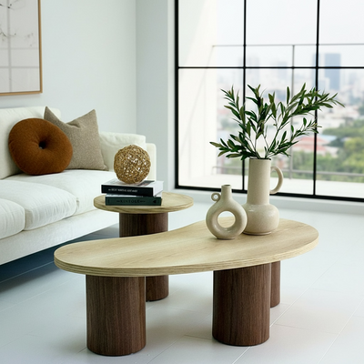 Irregular Wooden Top Coffee & End Table Set