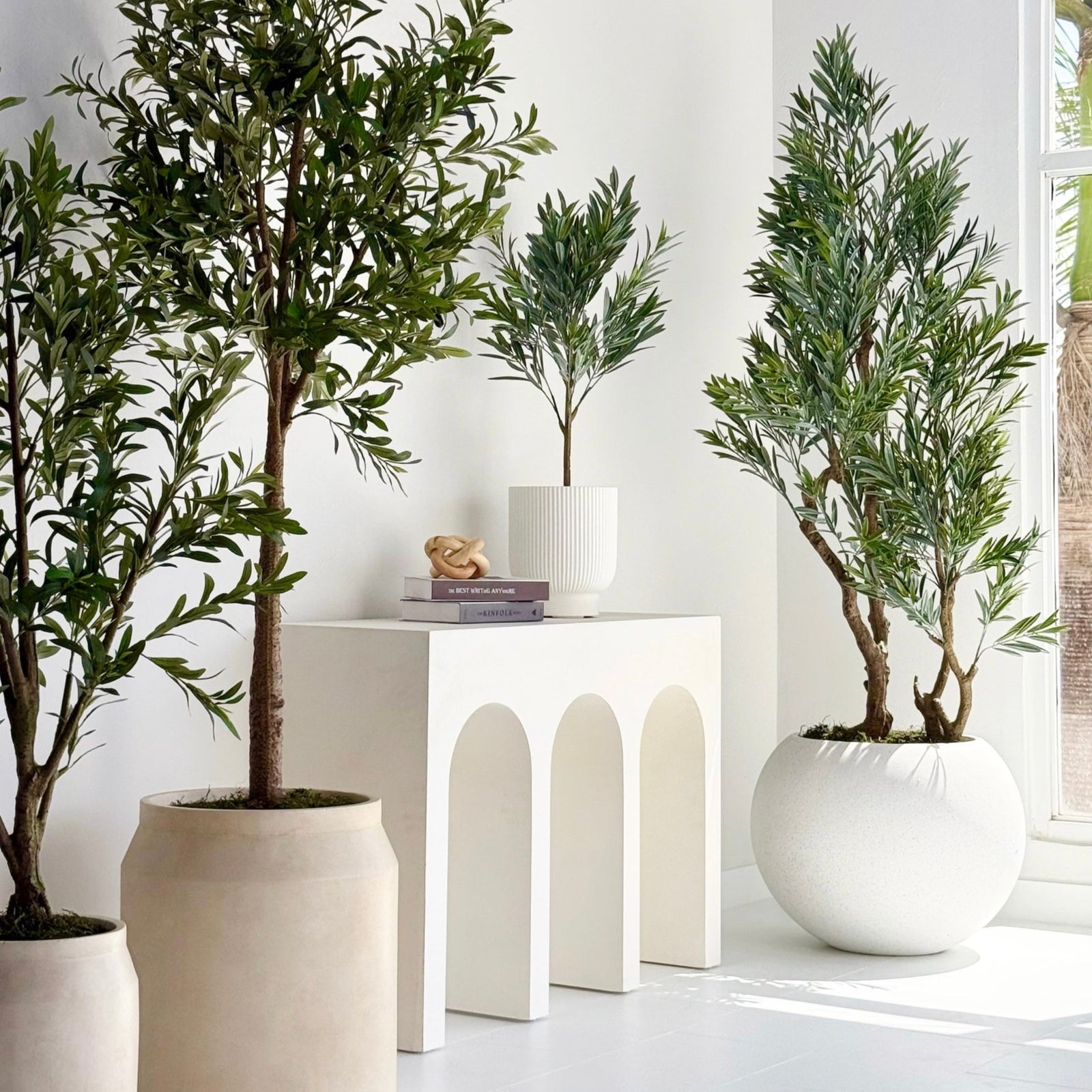 Triple Arch Console Table White Stone Finish