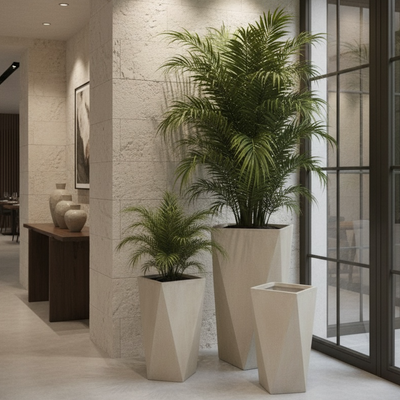 Fiber Clay Geo Beige Planter