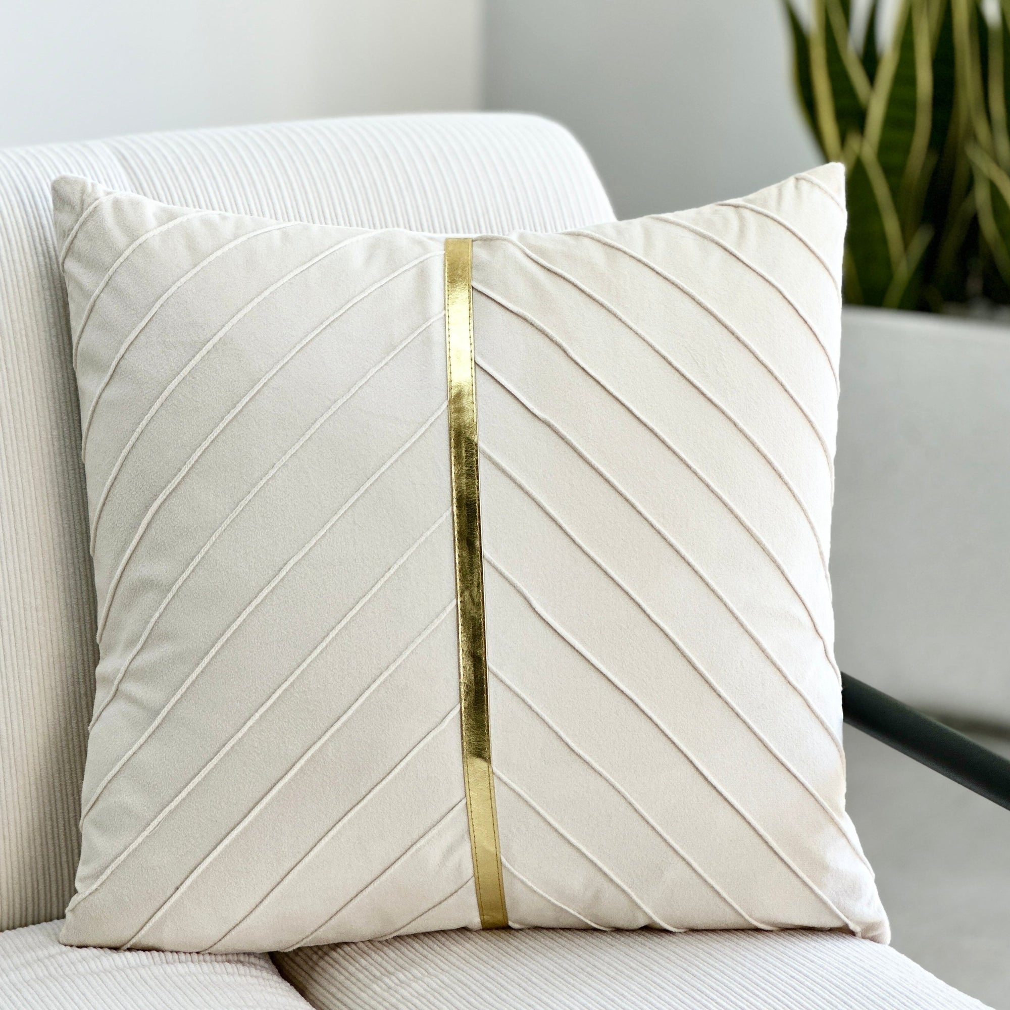 Pleated Ivory Pillow Gold Stripe Decora Home - Main Image