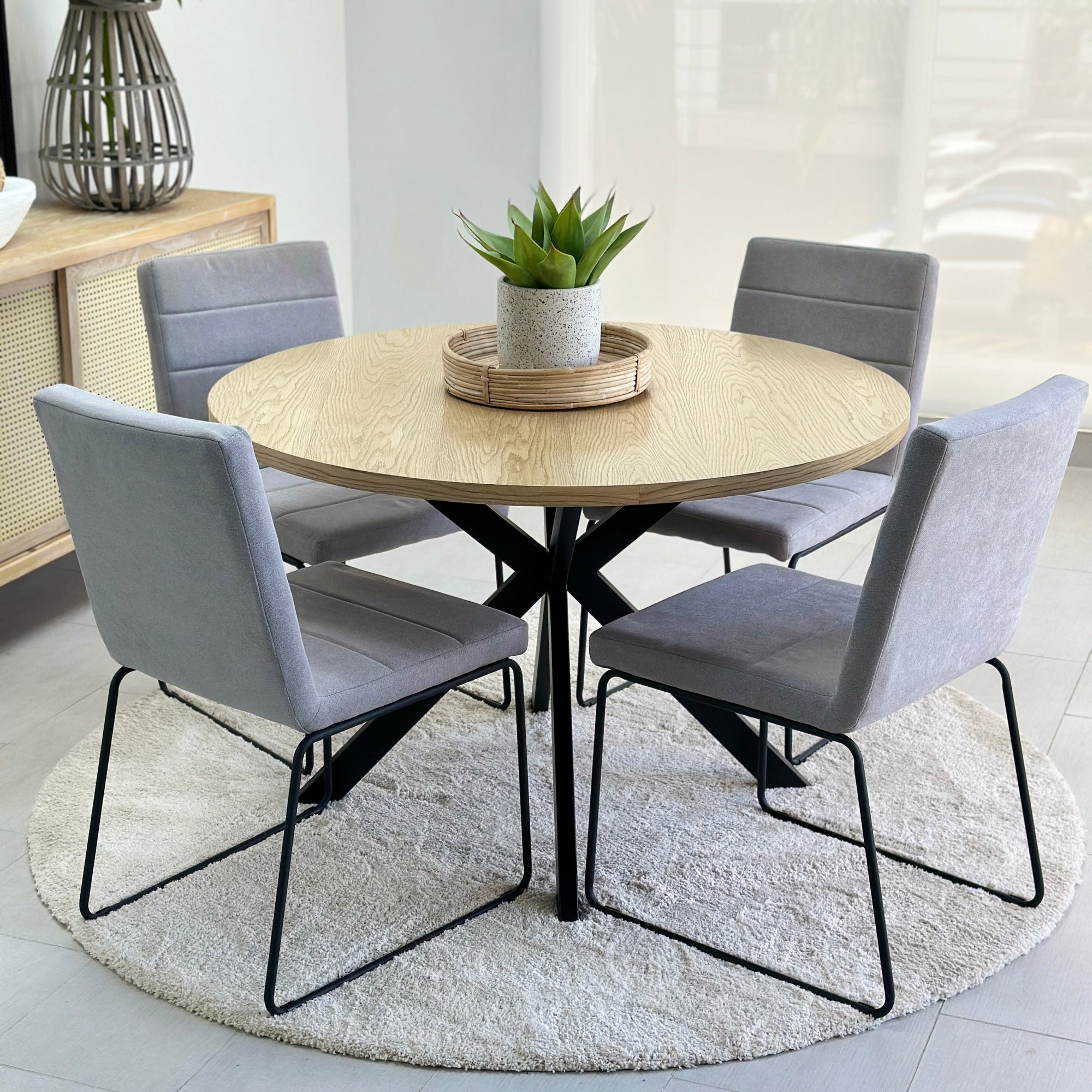 Radius Round Natural Top Dining Table Set