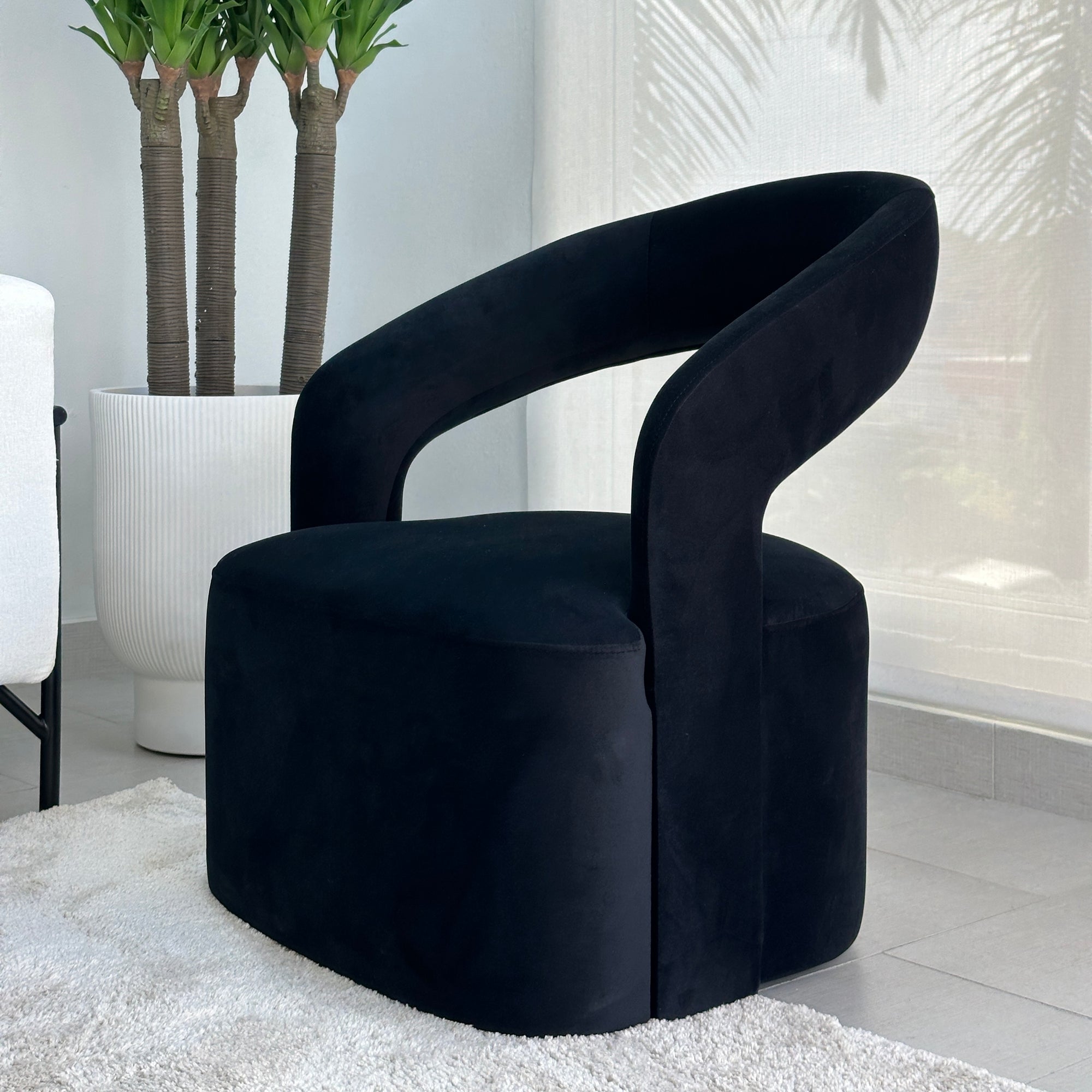 Crescent Black Velvet Accent Chair