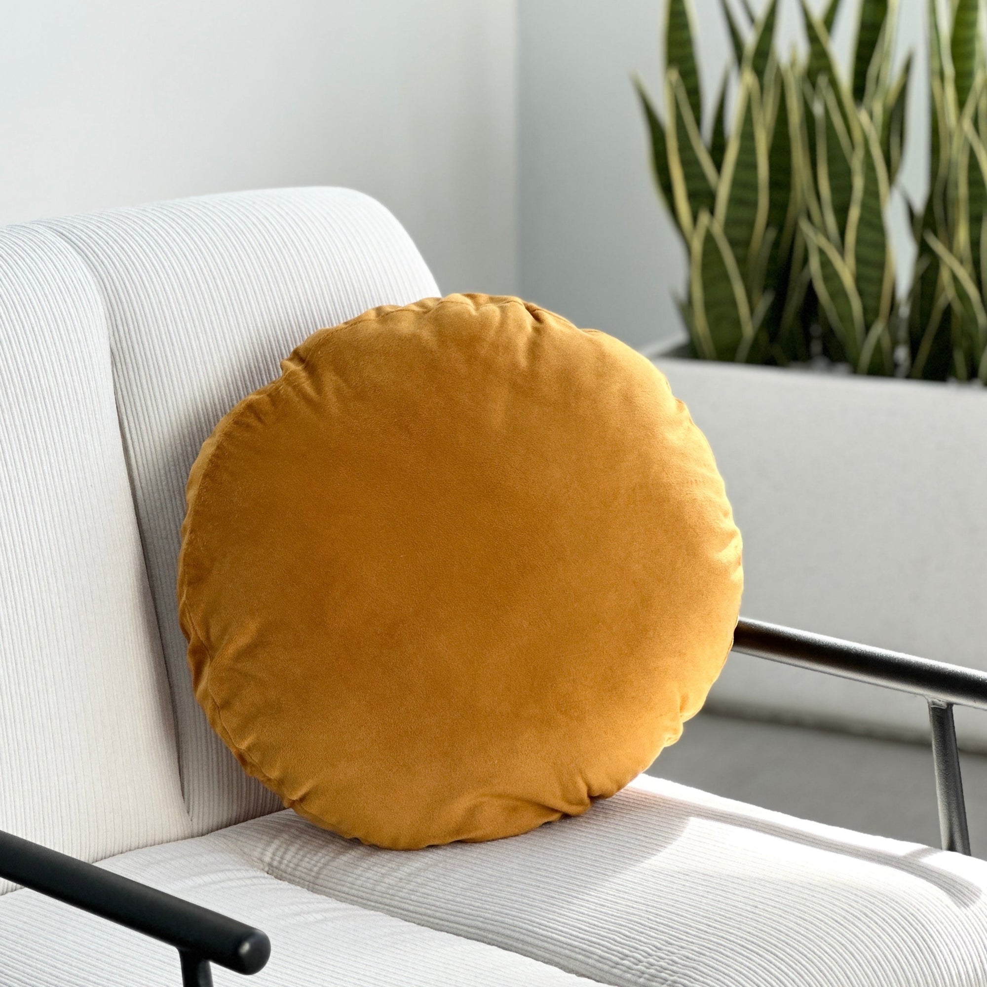 Bonbon Round Velvet Mustard Pillow