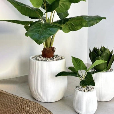 Drop Carved Lines Fiber Clay Planter