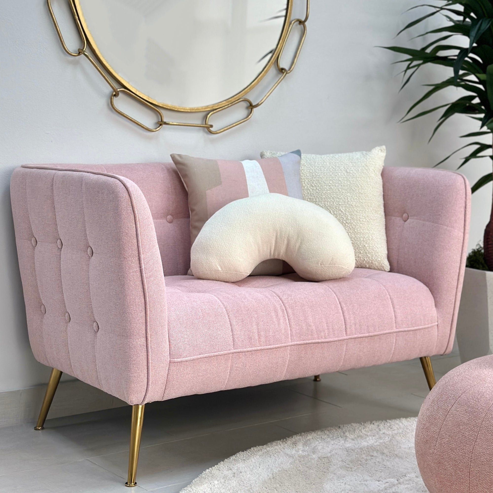 Quilted Cube Pink Love Seat Golden Legs