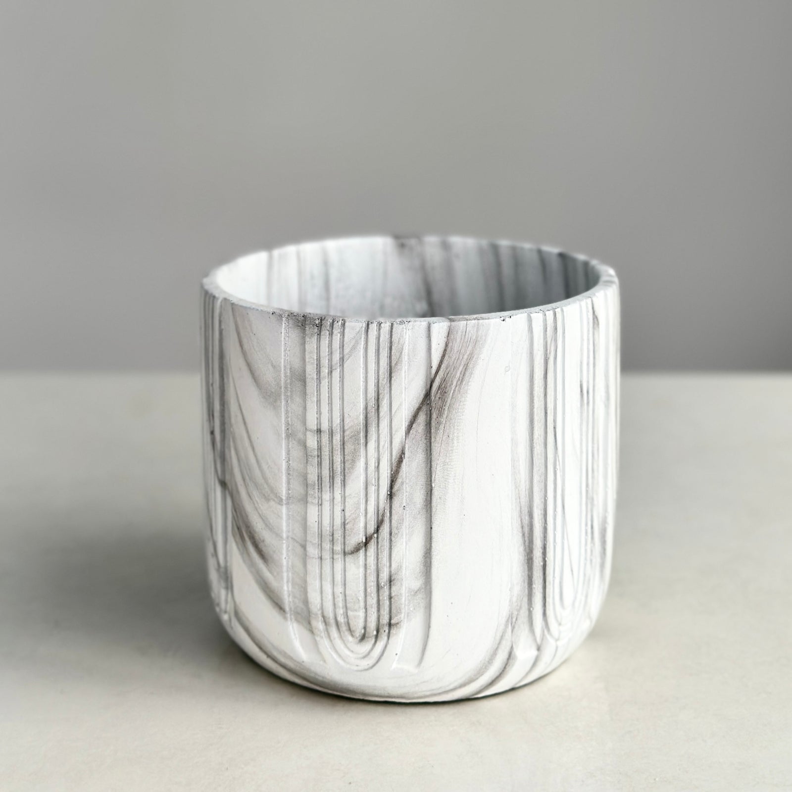 Cement Round Pot Marble Design