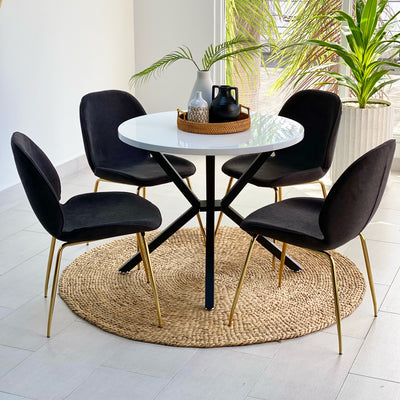 Pivot White Lacquer Top and Black Legs Dining Table Set