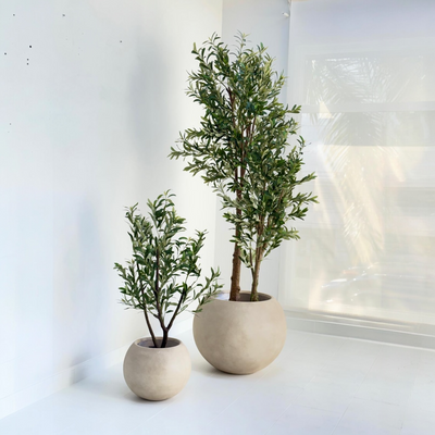 Earth Sphere Smooth Wash Beige Fiber Clay Planter