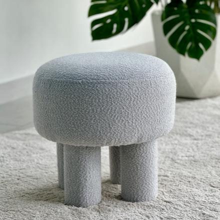 Tripod Ottoman Gray Boucle Fabric