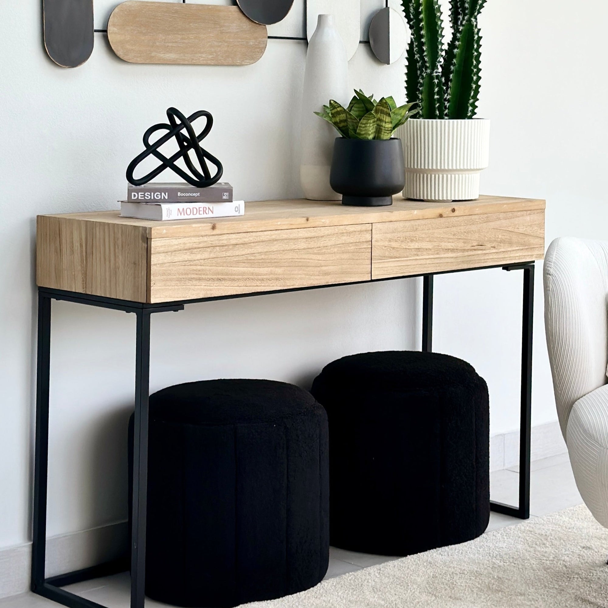 Natural Wood Console Table With Drawers