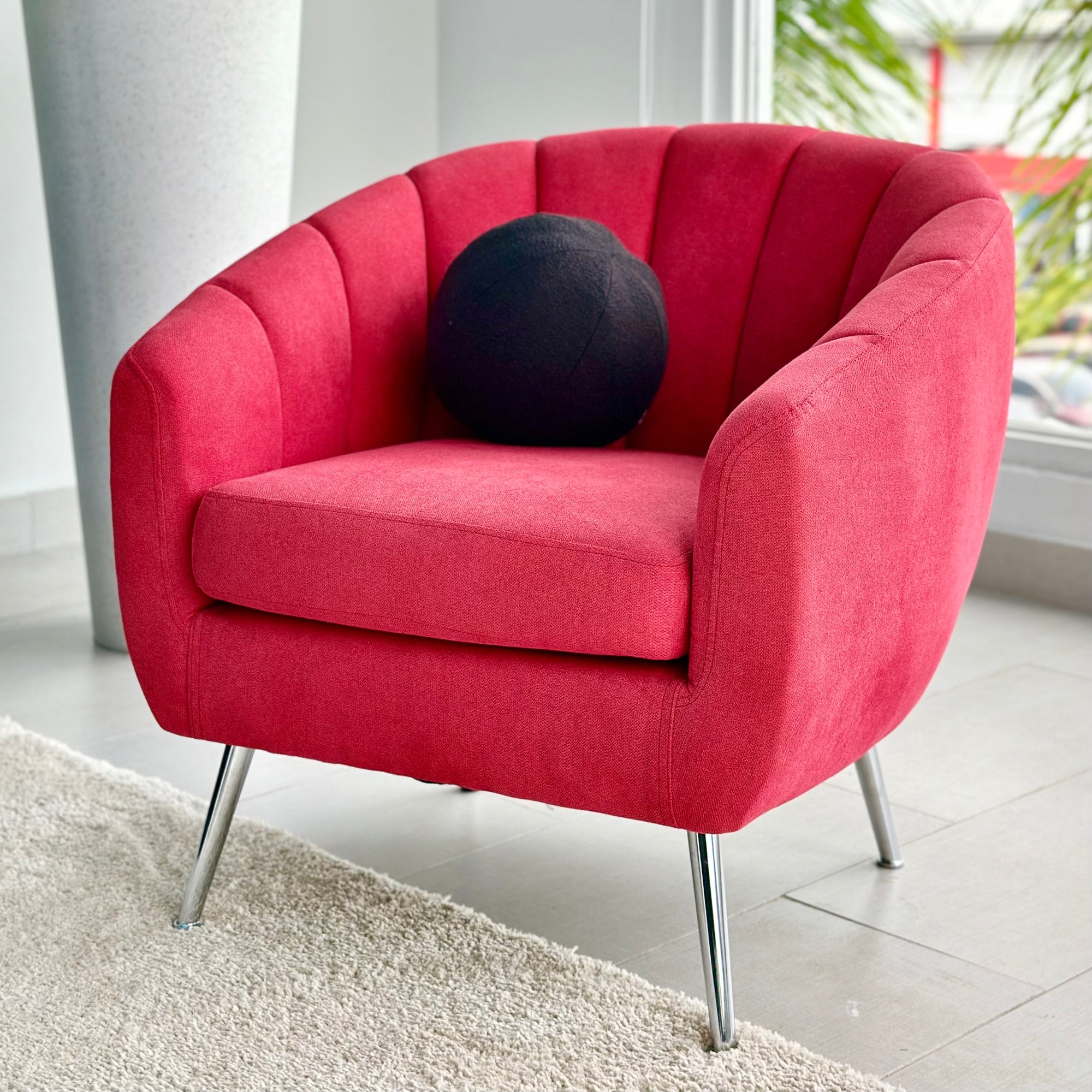 Arch Red Fabric Chair Silver Legs