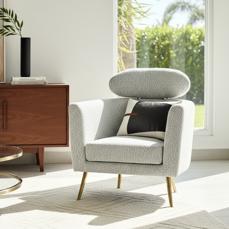 Curved Stone White Tweet Fabric Chair