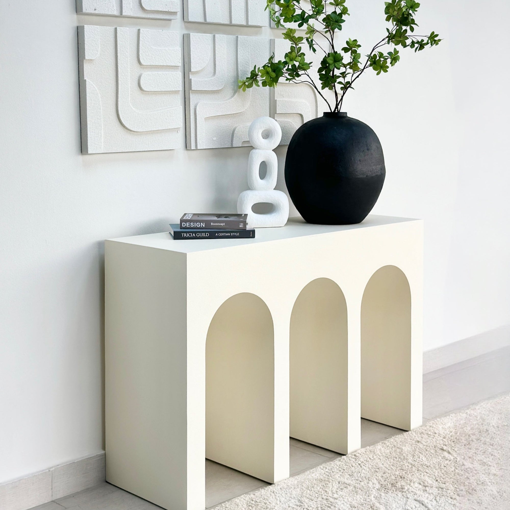 Triple Arch Console Table White Stone Finish - Decora Home