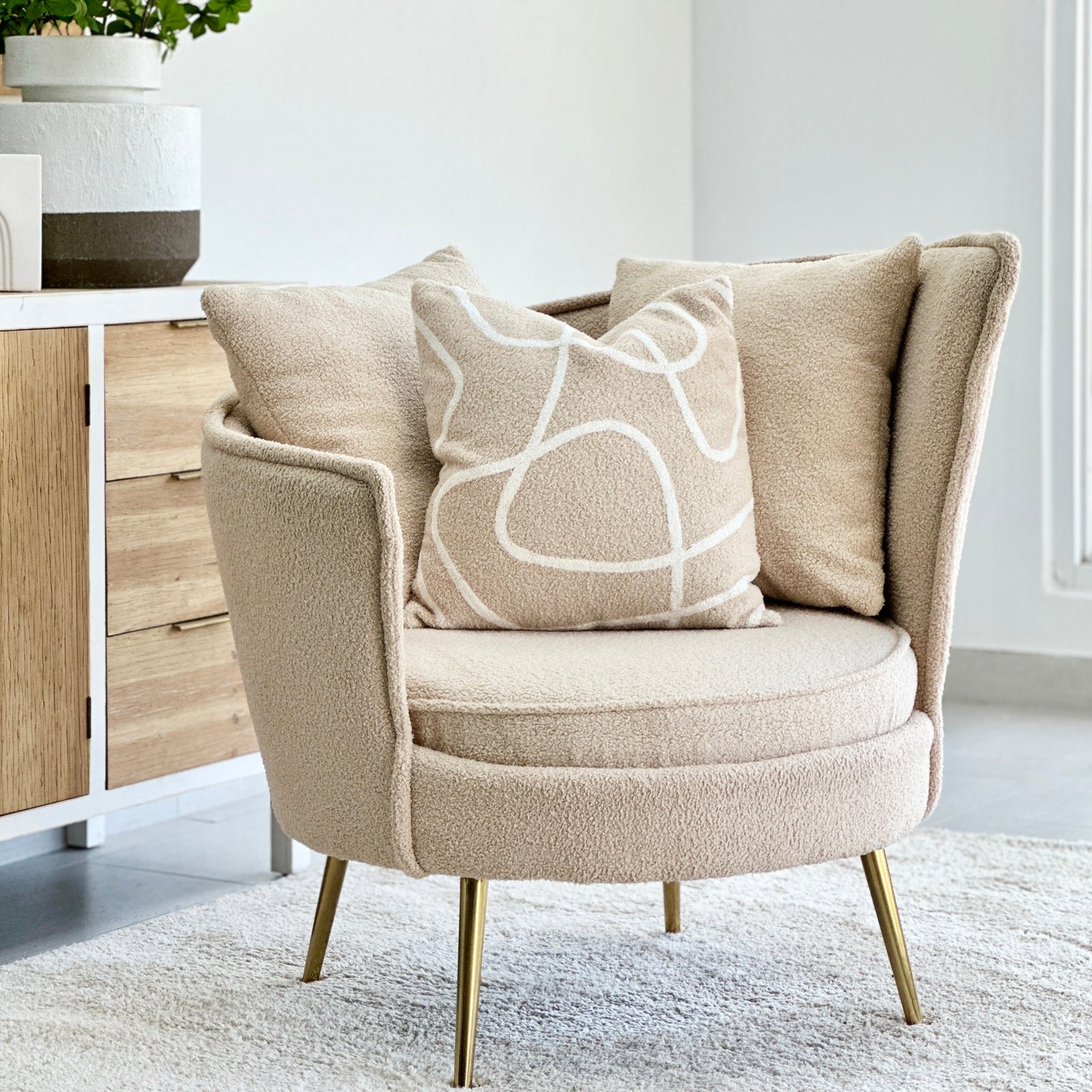 Asymmetrical Sherpa Ivory Chair