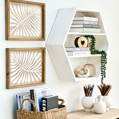 Hexagon White Wash Wooden Shelf