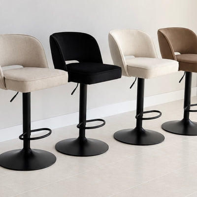 Kamari Adjustable Swivel Bar & Counter Stool Black Velvet Fabric
