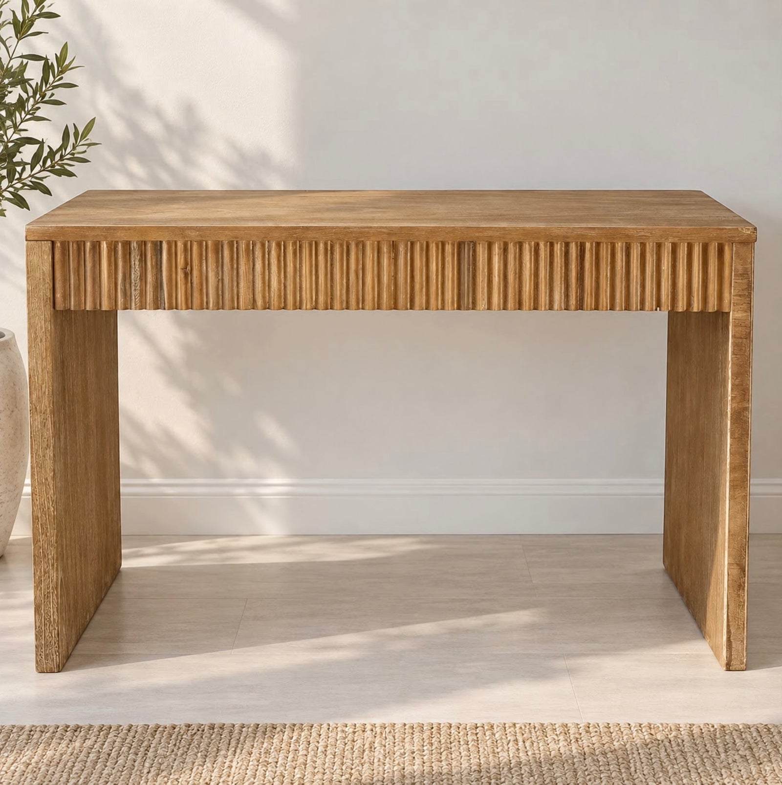 Rustic Fluted Console Wooden Table