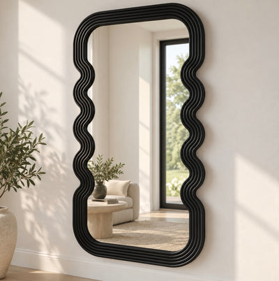 Wavy Wooden Black Wall Mirror