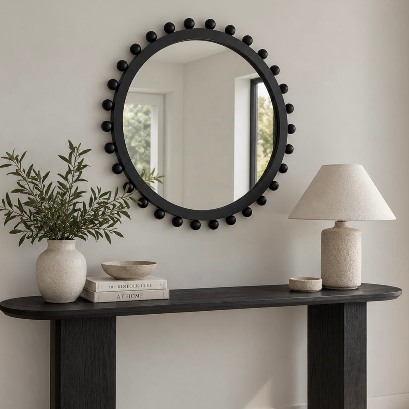 Multi Dots Edge Wooden Black Mirror