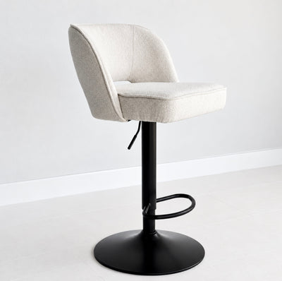 Kamari Adjustable Swivel Bar & Counter Stool White Boucle Fabric