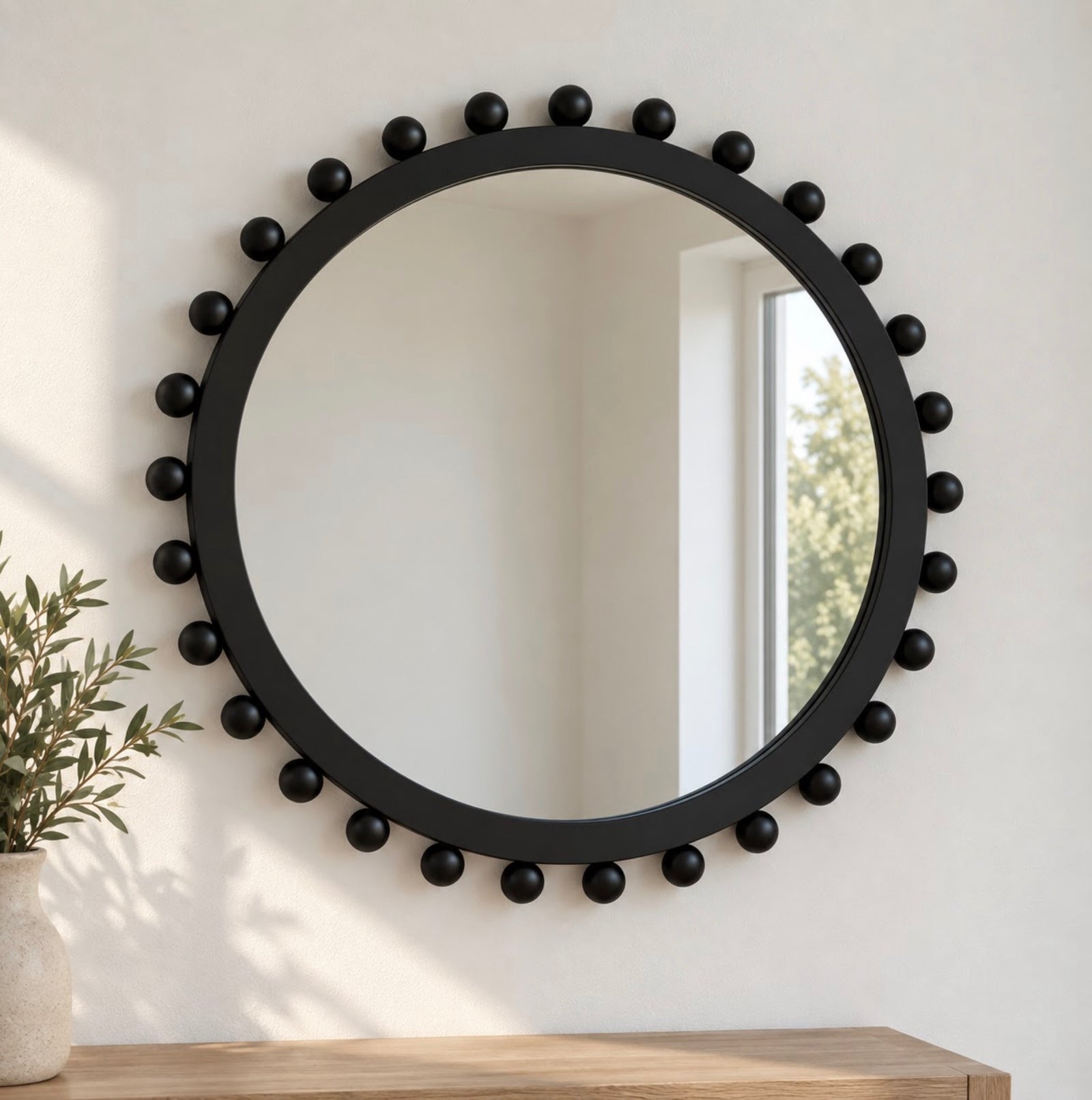 Multi Dots Edge Wooden Black Mirror