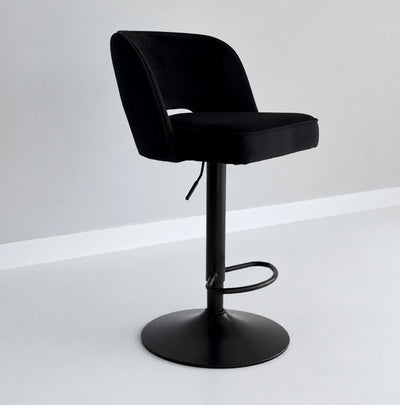 Kamari Adjustable Swivel Bar & Counter Stool Black Velvet Fabric