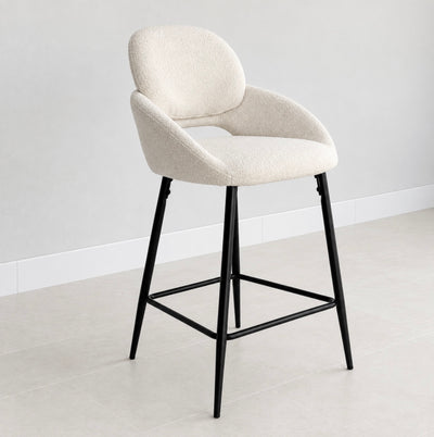 Nereid Counter Stool Metal Black Legs White Boucle