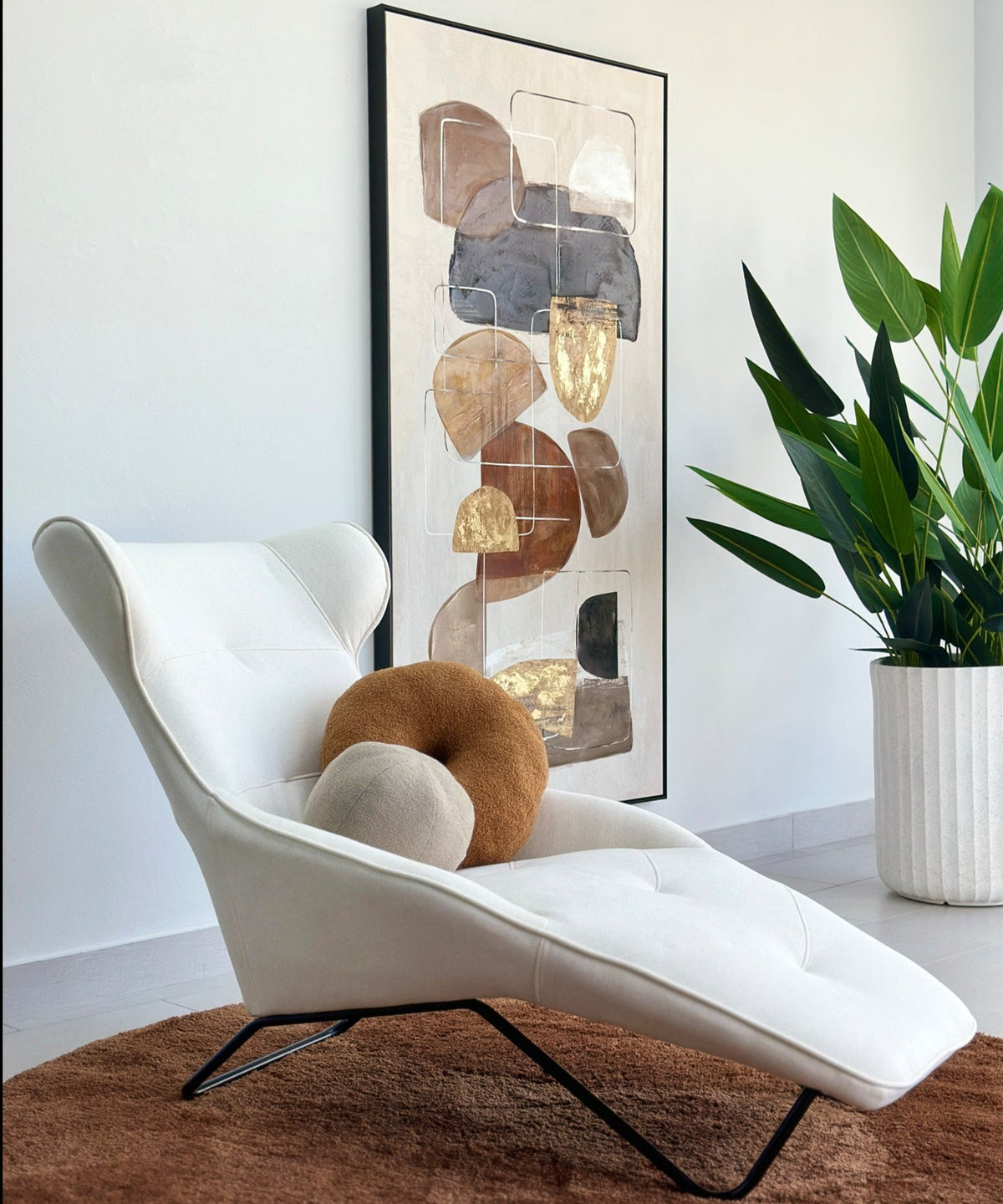 Contemporary Lounge Chair Ivory Fabric - Decora Home