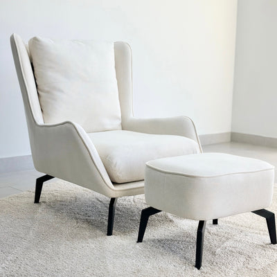 Loft Ivory Accent Chair With Ottoman