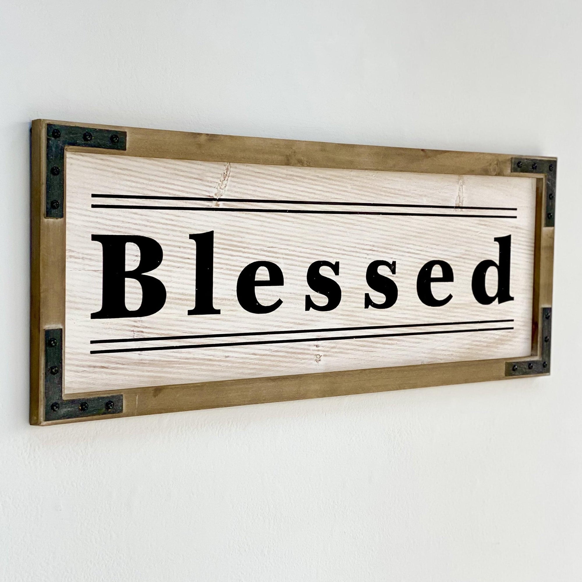 "Blessed" Wood Rectangle Wall Art with Metal Frame