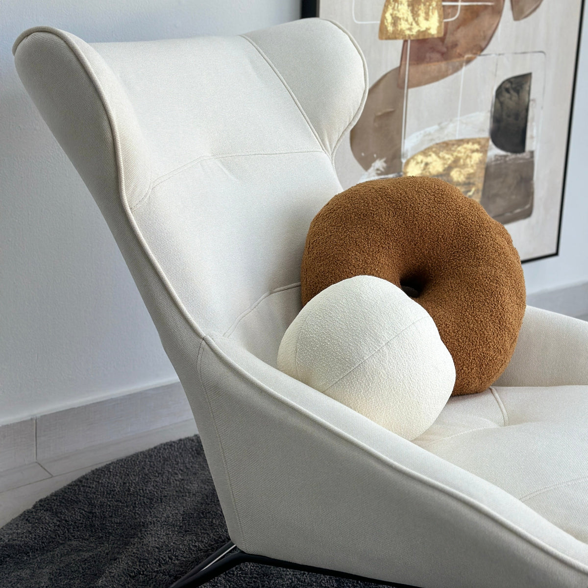Contemporary Lounge Chair Ivory Fabric - Decora Home