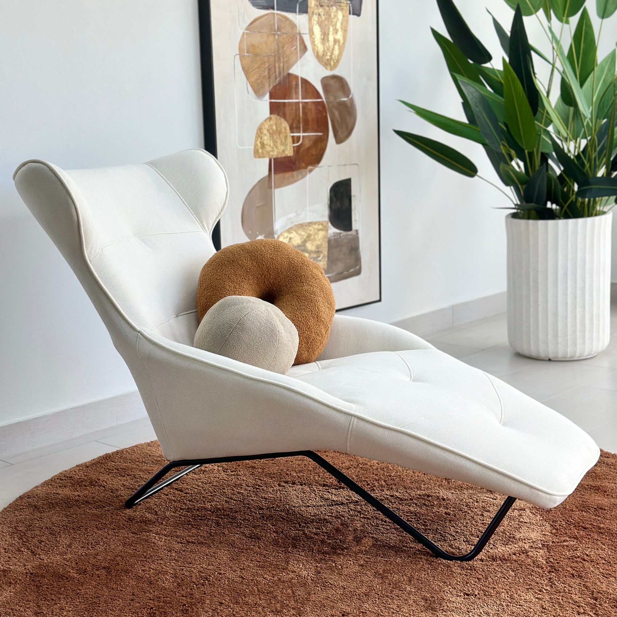 Contemporary Lounge Chair Ivory Fabric - Decora Home
