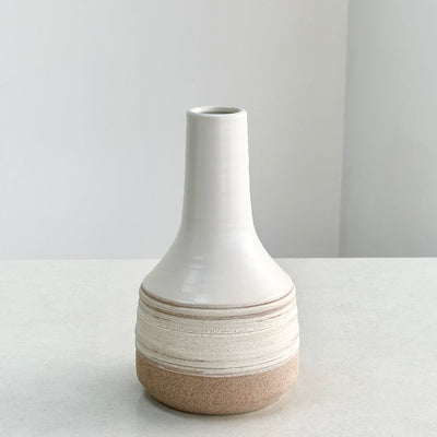 Ceramic Gourd White  Grooved Vase