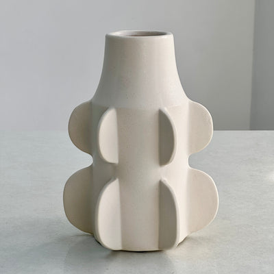 Scalloped Ceramic Matte White Vase