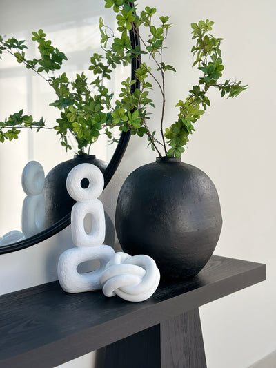 Ceramic Grooved Black Round Vase