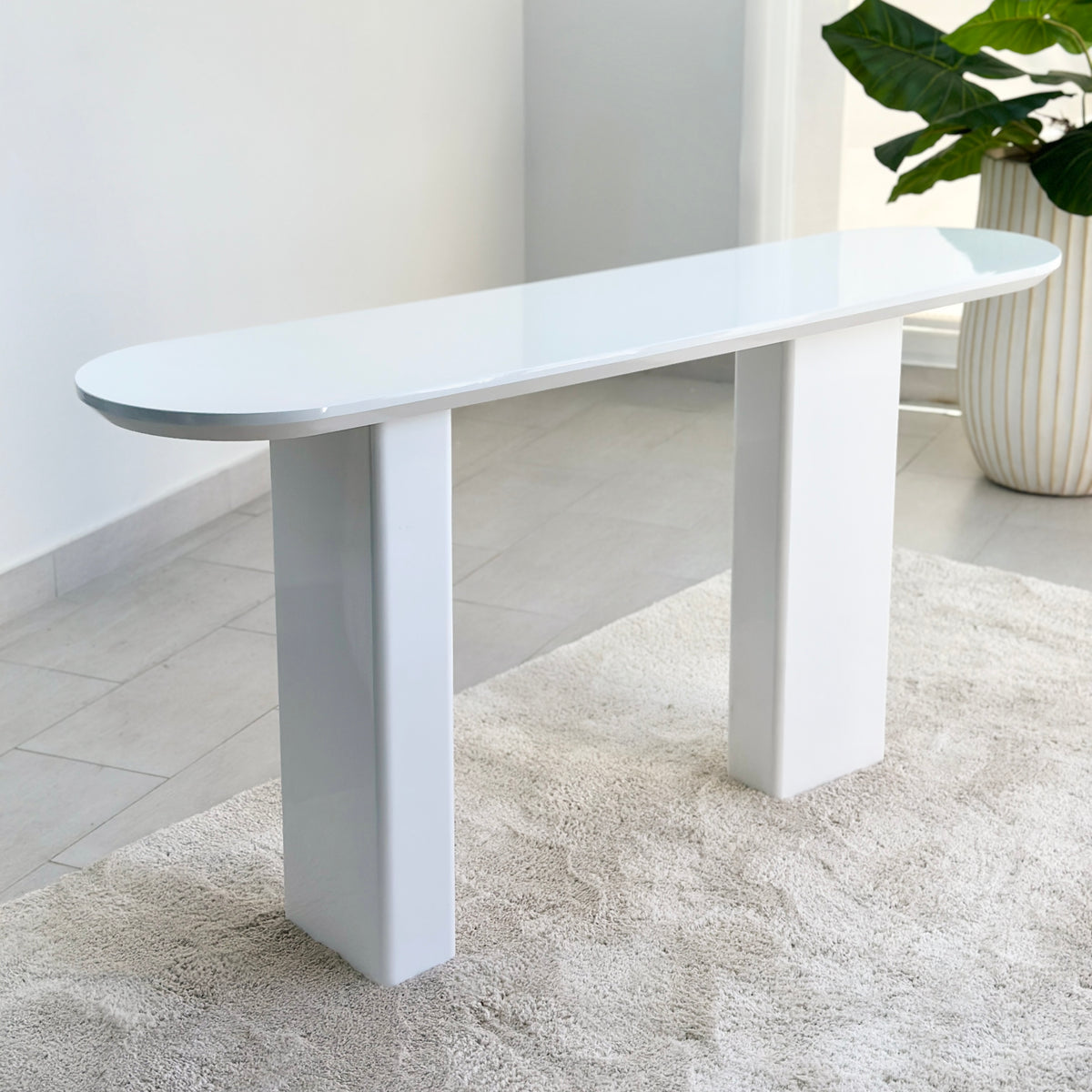 White Opposite Leg Console Table