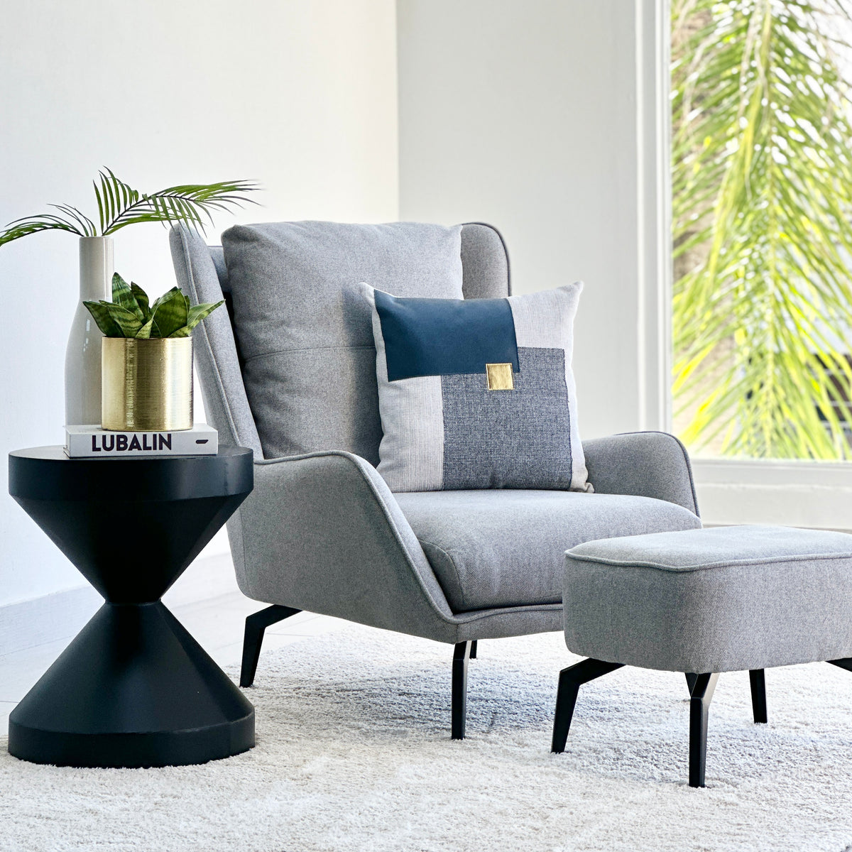 Loft Gray Accent Chair With Ottoman