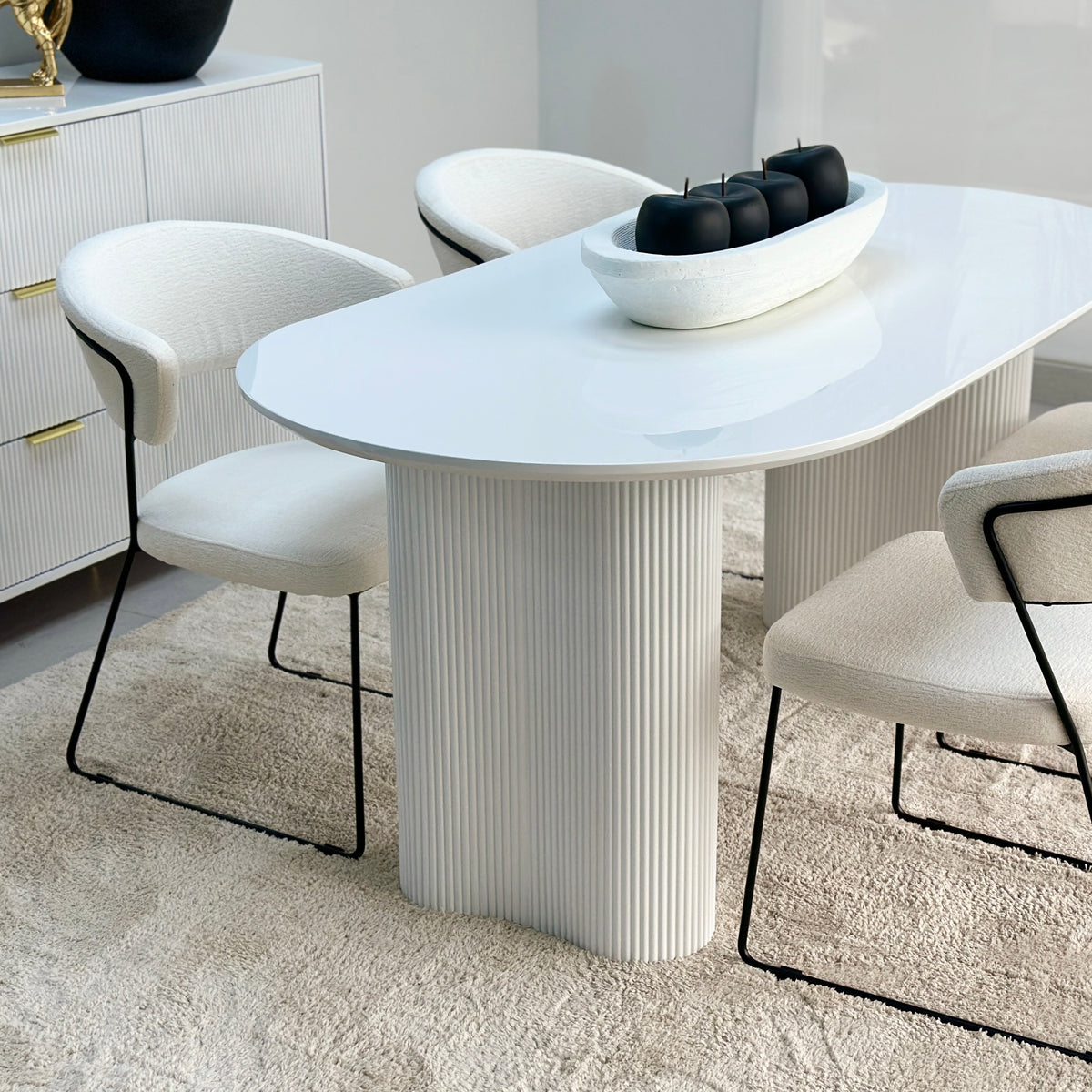 Modern Pedestal Oval Dining White Table Set