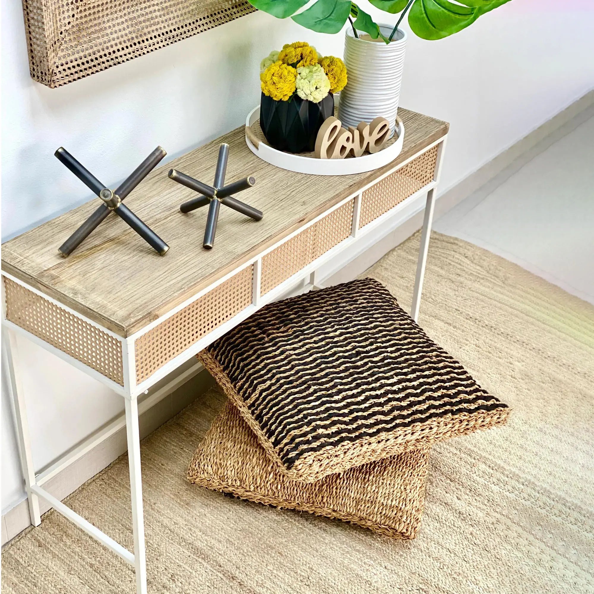 Nature Rattan Look Console White Table Decora Home
