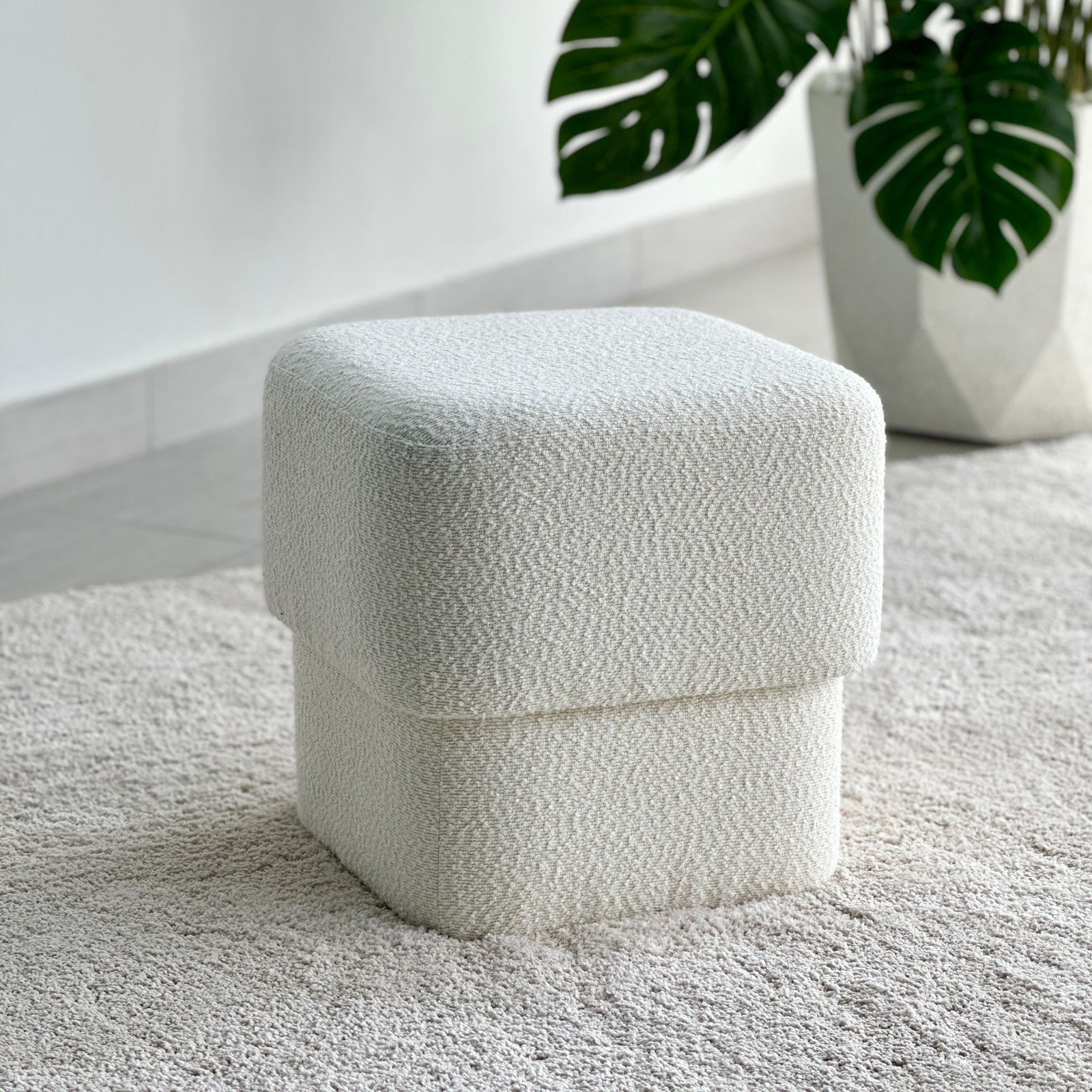 Square Level Ivory Ottoman