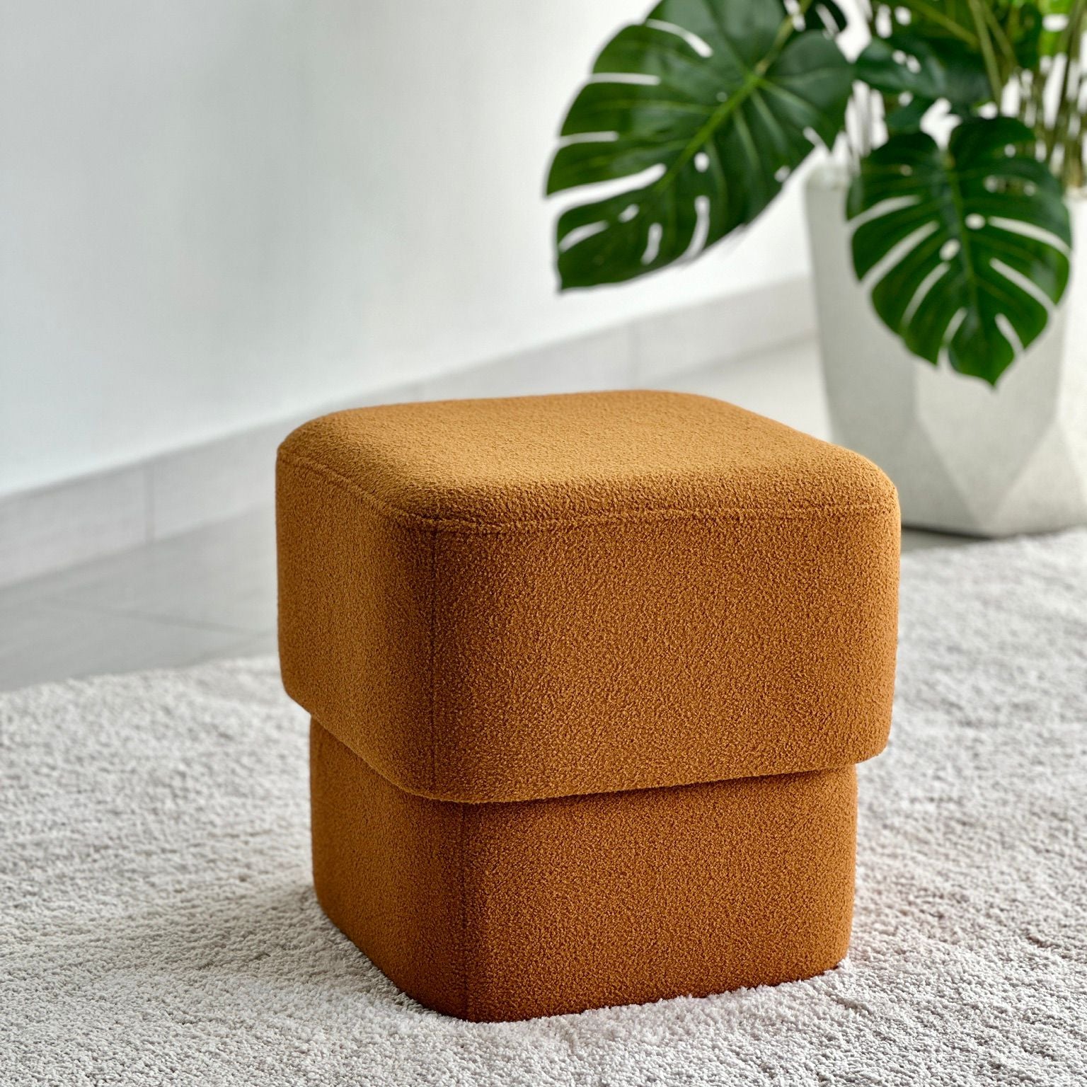 Square Level Cognac Ottoman