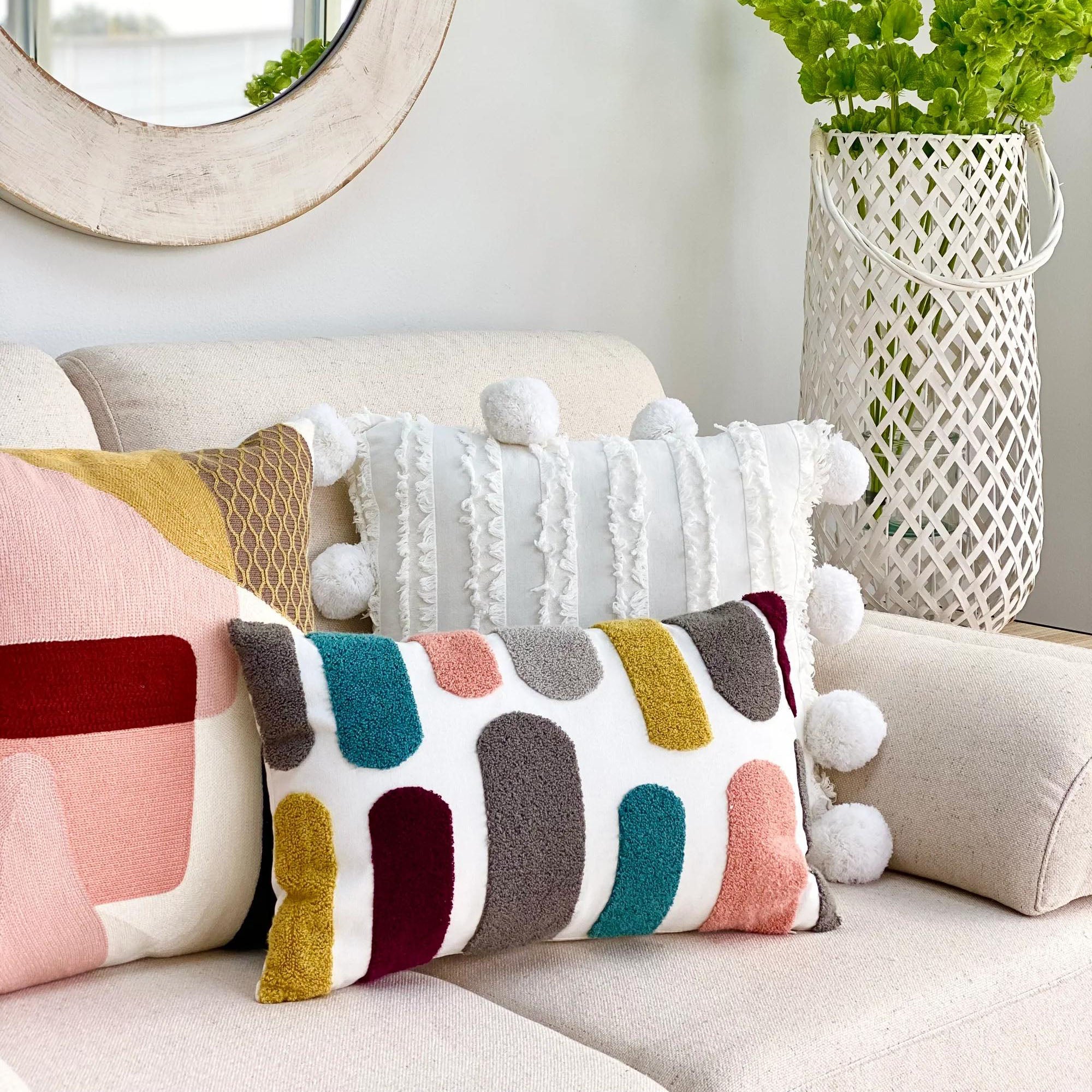 Pink Desert Squared Embroidered Pillow
