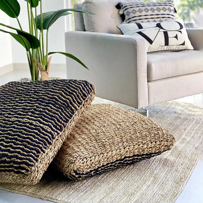 Sea Grass and Coconut Black Natural Two Sides Capsule Pouf