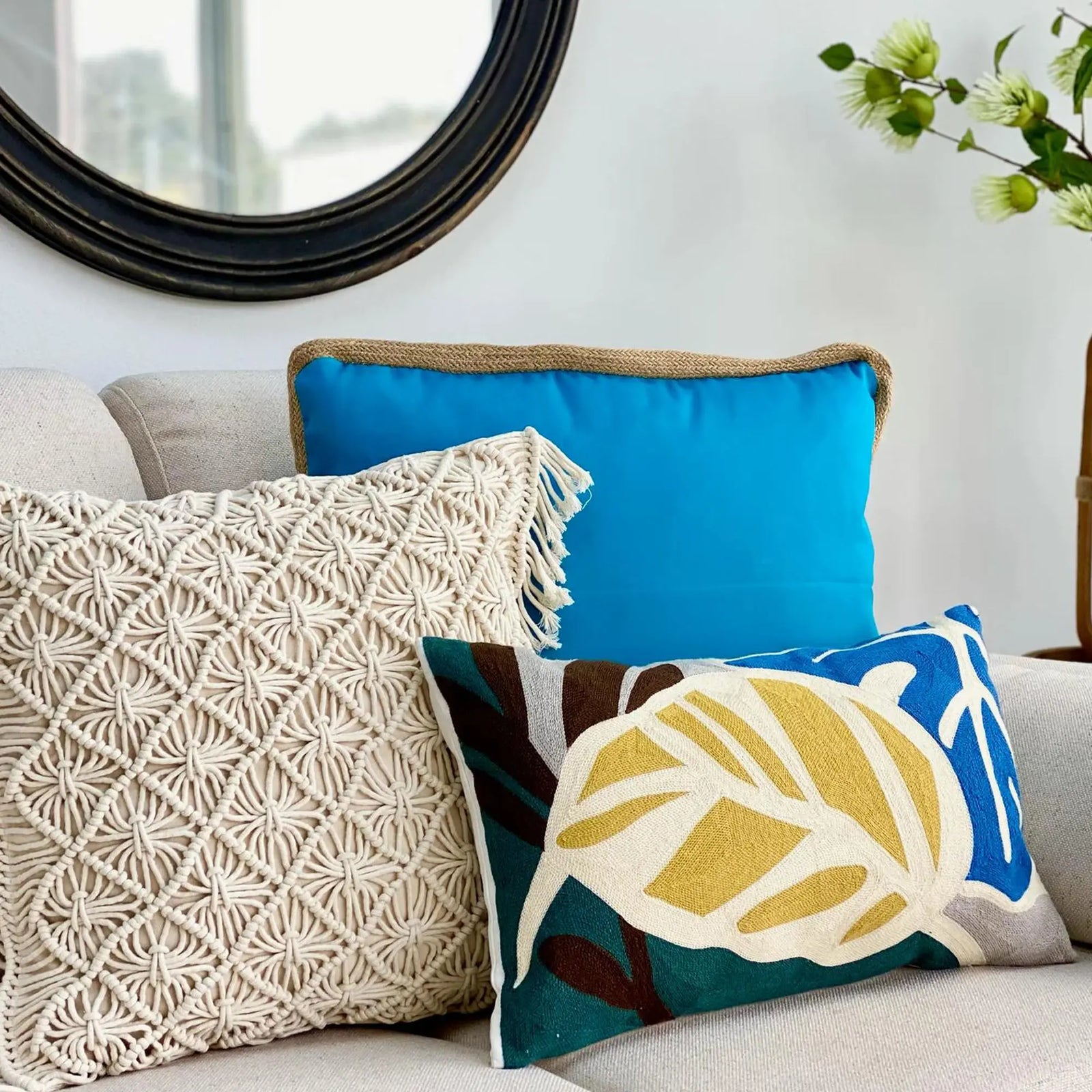 Tropical Leaves Embroidere Pillow